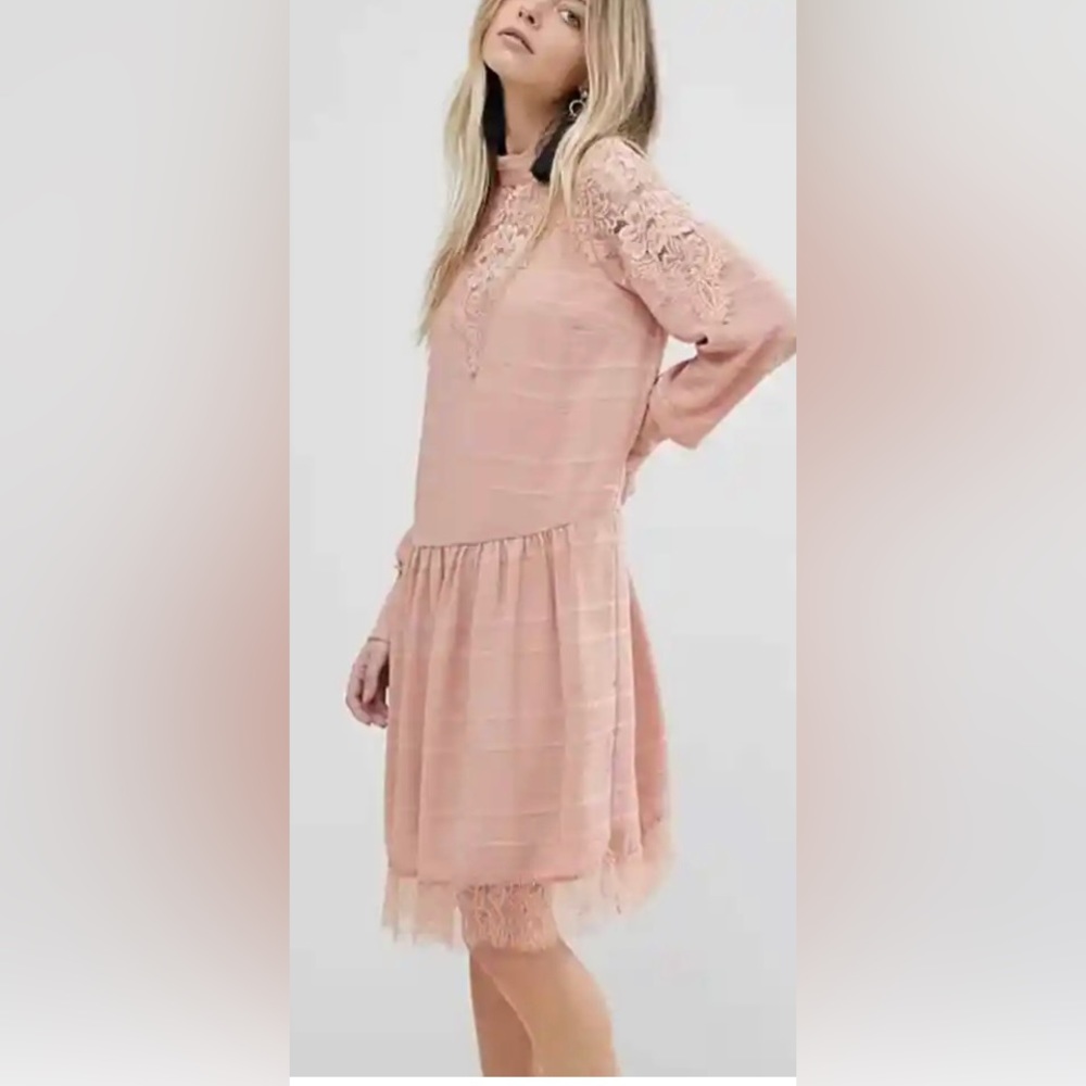 ASOS I Y.A.S. Dropped Waist Dress with Lace Detailing on Bodice And Shoulders